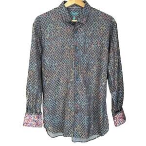 Luchiano Visconti Men's Flip Cuff Long Sleeve Button Vibrant Geometric Shirt L